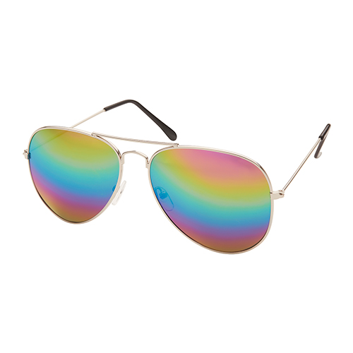 Piloten zonnebril met regenboog spiegel lenzen.